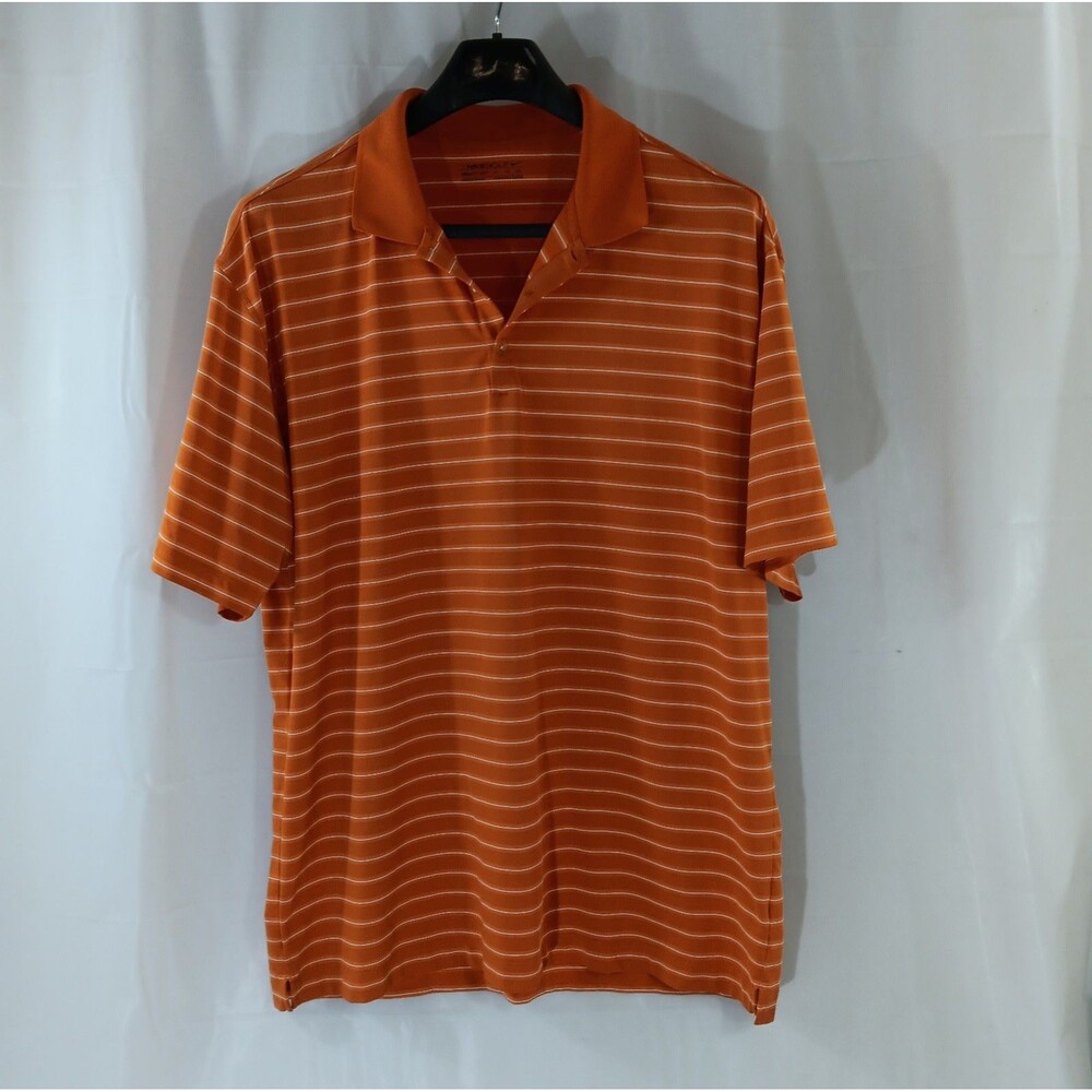 Nike Golf Polo Shirt Men's Size XL Orange White Striped
